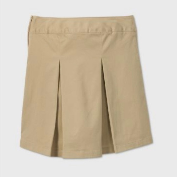 Girls' Stretch Uniform Pleated Twill Skort Side Zipper- Cat & Jack™ Beig… - Picture 2 of 11
